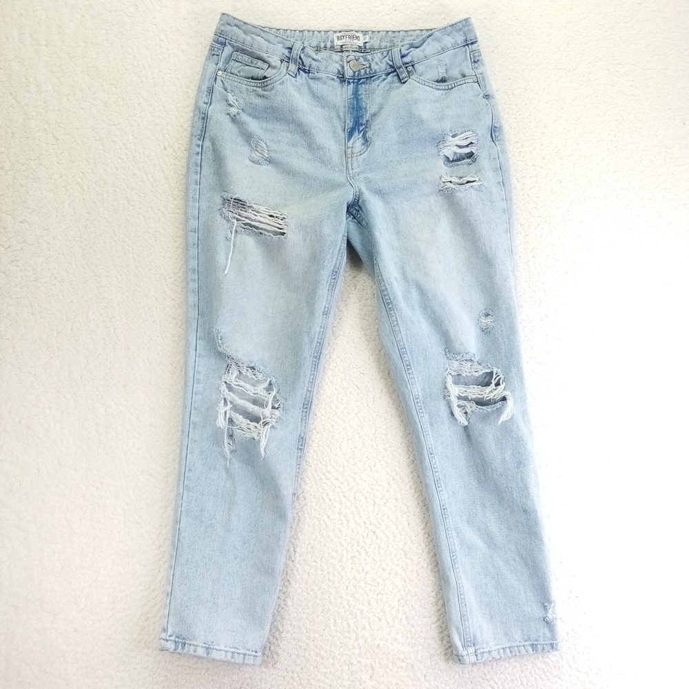 Refuge Denim Boyfriend Jeans Light Wash Distressed Mid Rise Sz 7 16-2162 LT DES
